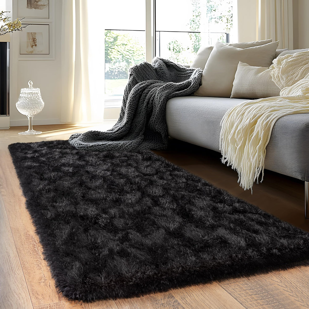 Black Rug for Bedroom, Soft Shaggy Modern Shag 4x6 Area Rugs for Living Room, Upgrade Non-Slip Plush Fluffy Carpet for Kids Boys Girls Room Dorm Home Decor Aesthetic