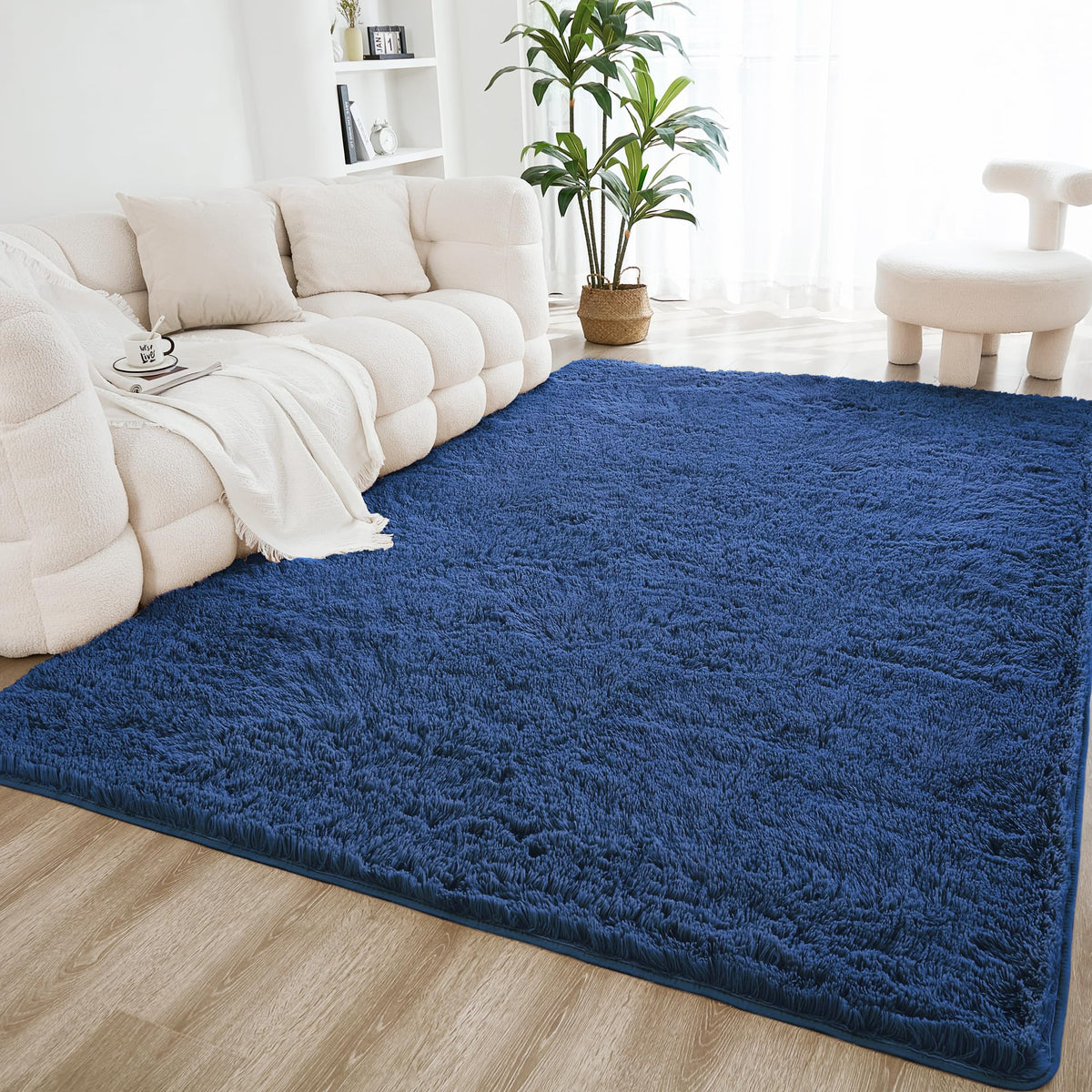 Litanika 4x6 Shag Area Rug for Bedroom, Tie-Dyed Beige Plush Rug