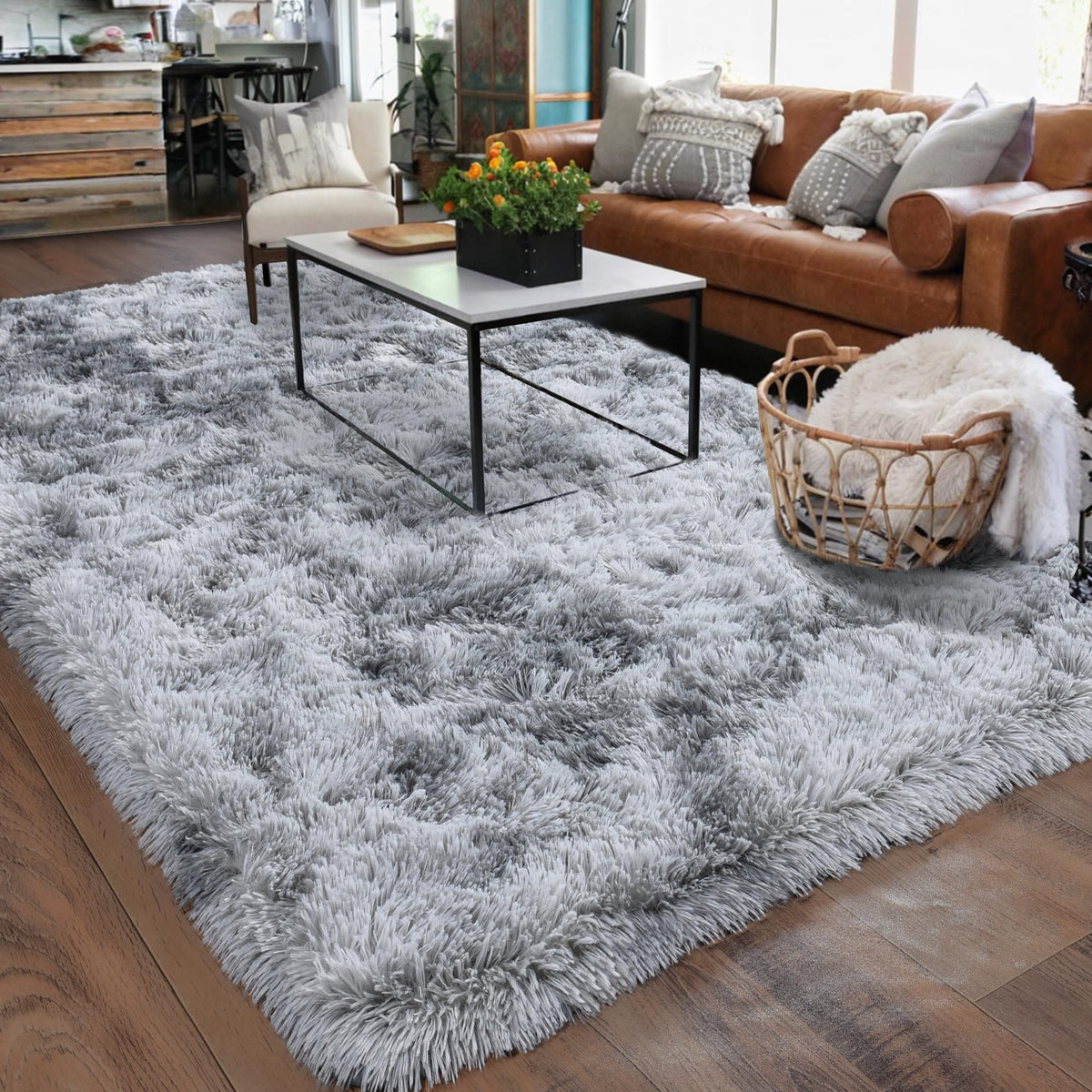 Black Rug for Bedroom, Soft Shaggy Modern Shag 4x6 Area Rugs for Living Room, Upgrade Non-Slip Plush Fluffy Carpet for Kids Boys Girls Room Dorm Home Decor Aesthetic