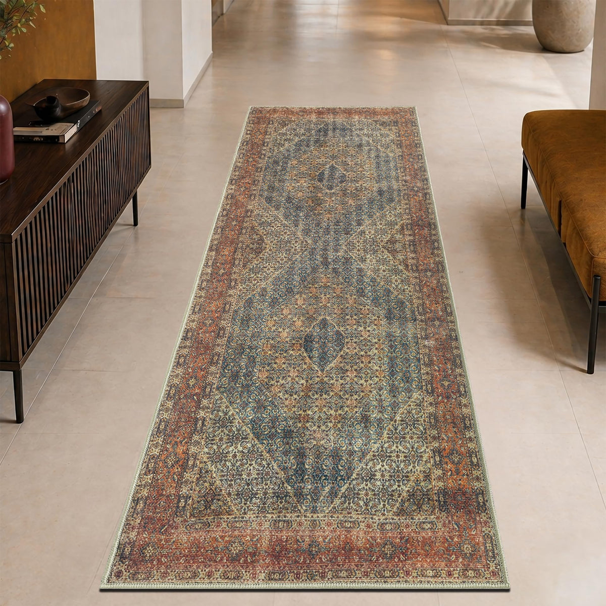 Keen Home Design Vintage Washable Area Rug, Non-Slip Low Pile, 5x7