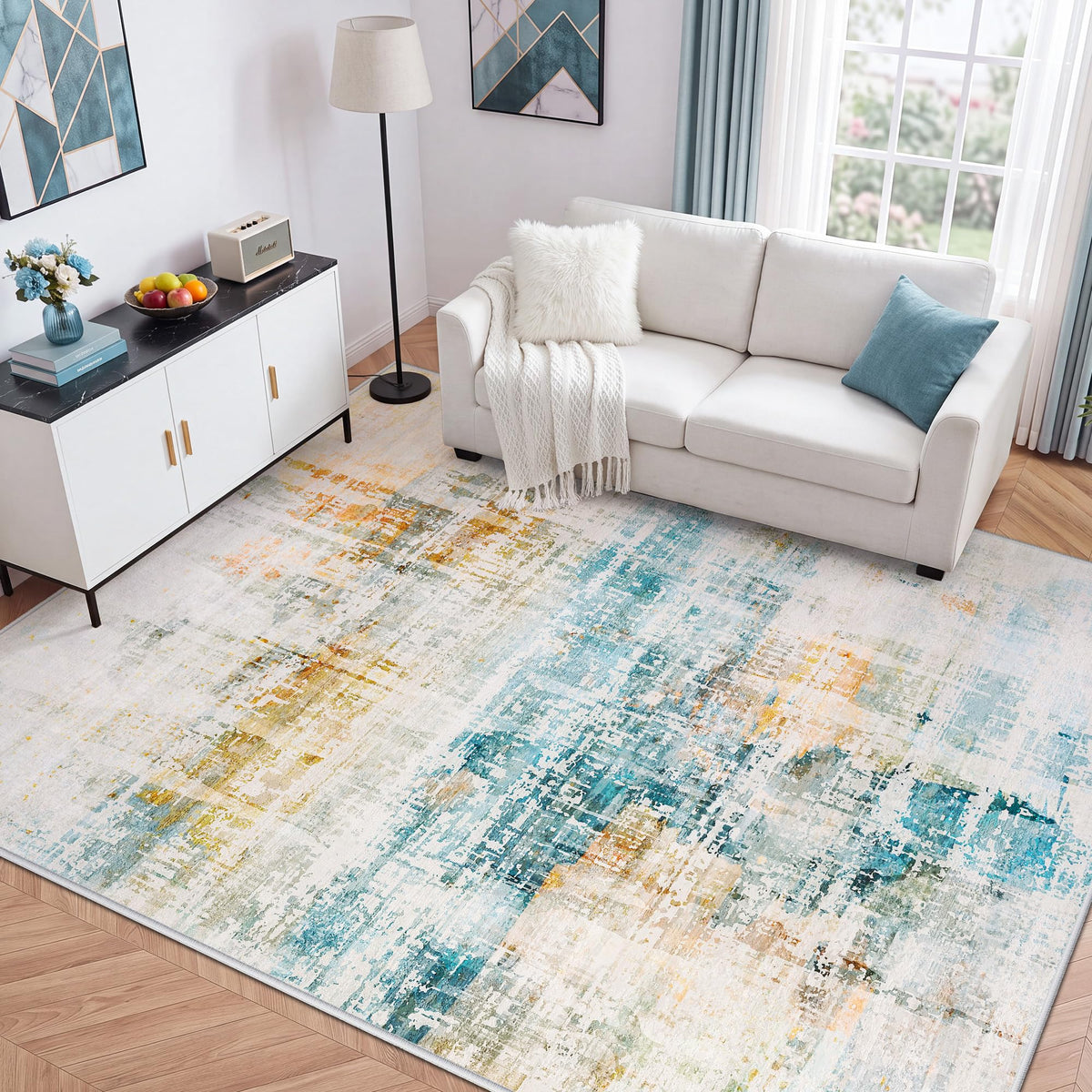 LIVELYGLOW 5x7 Washable Abstract Area Rug, Small Indoor Bedroom Dorm Rug