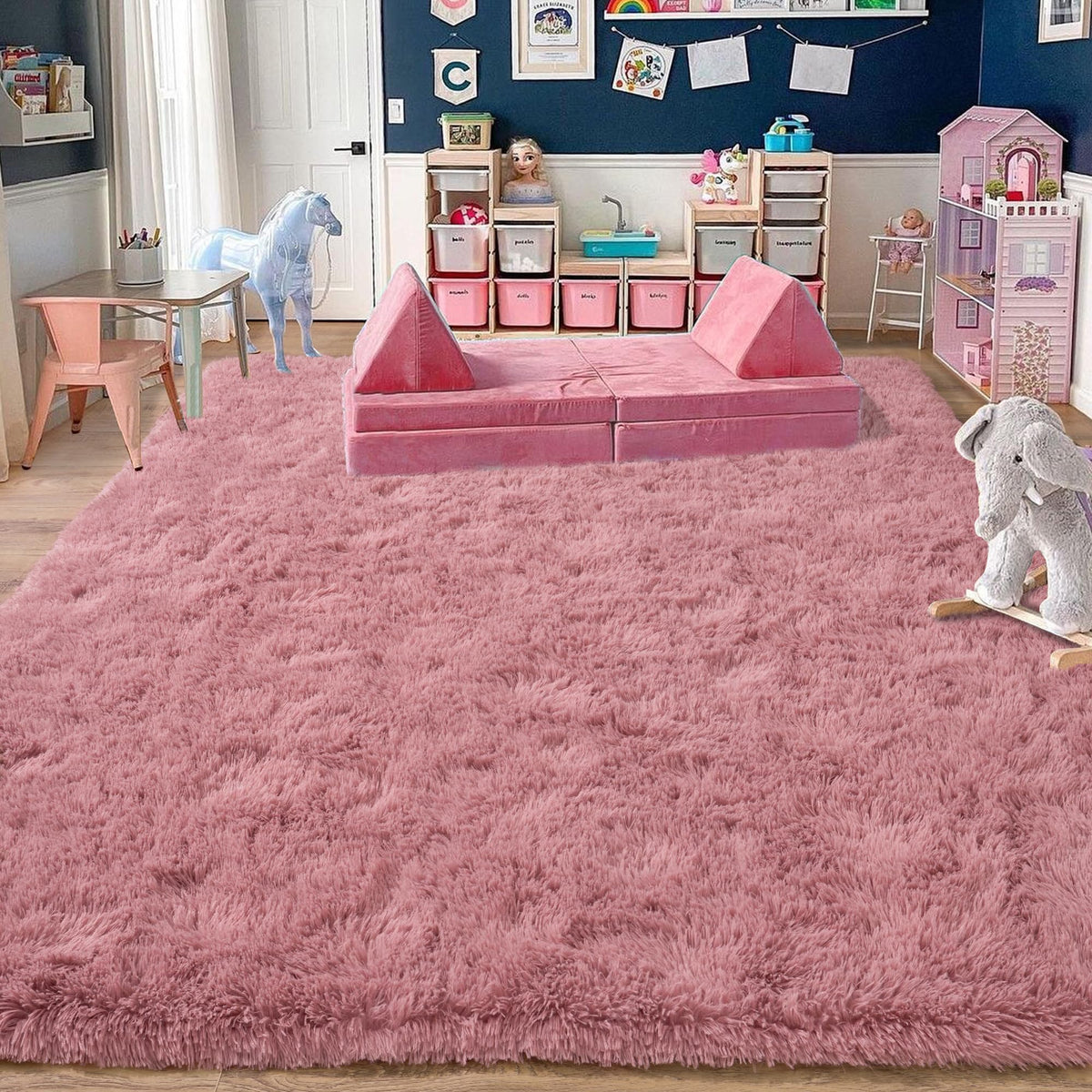 Black Rug for Bedroom, Soft Shaggy Modern Shag 4x6 Area Rugs for Living Room, Upgrade Non-Slip Plush Fluffy Carpet for Kids Boys Girls Room Dorm Home Decor Aesthetic