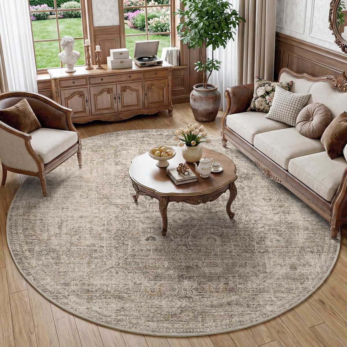 FMFUNCTEX 5x7 Washable Beige Neutral Vintage Retro Area Rug for Living Room