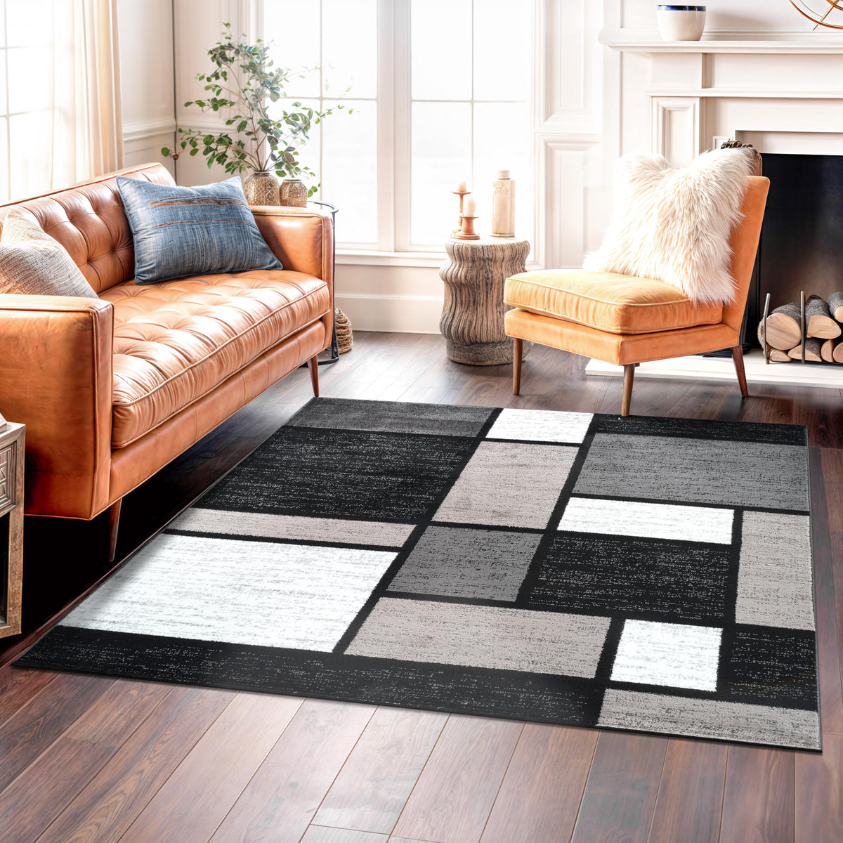 Rugshop Modern Boxes Contemporary Non-Shedding Area Rug Gray 5'3" x 7'3"