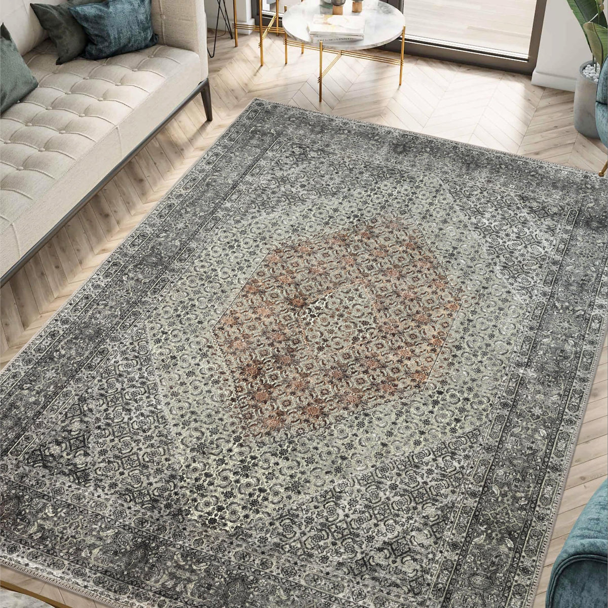 Keen Home Design Vintage Washable Entryway Rug, Non-Slip Low Pile, 3x5