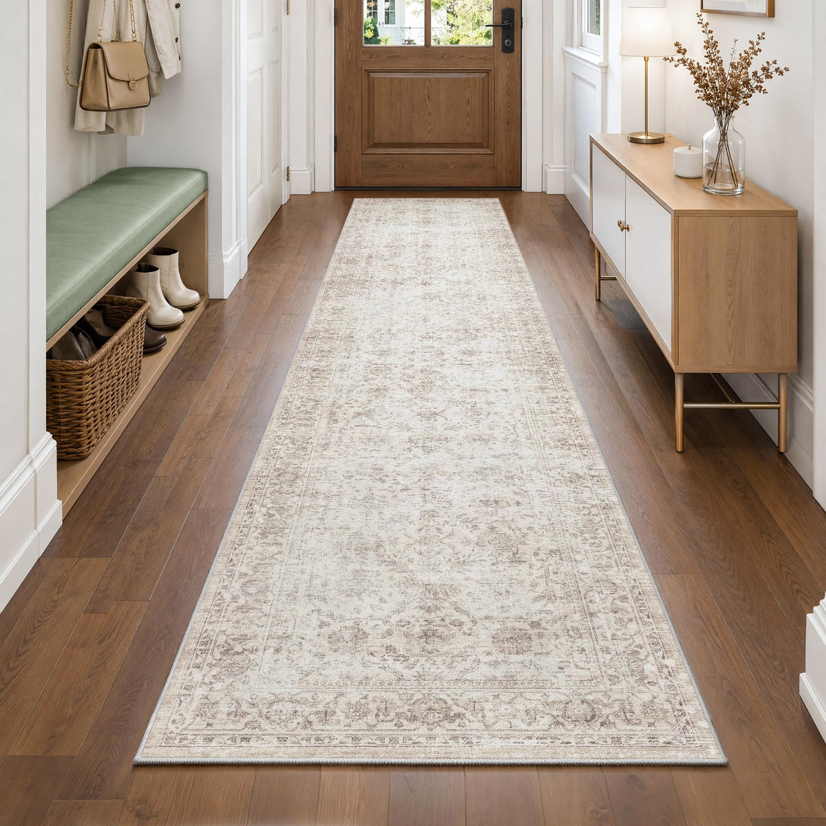FMFUNCTEX 5x7 Washable Beige Neutral Vintage Retro Area Rug for Living Room