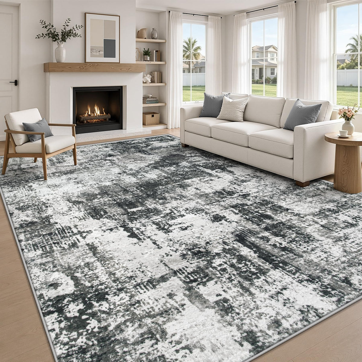 MXSANYOO 6x9 Area Rugs Washable Rug: Abstract Neutral Rugs Modern Non Slip Area Rug Stain Resistant Low Pile Indoor Carpet for Dining Room Bedroom Nursery Office (Beige, 6'x9')
