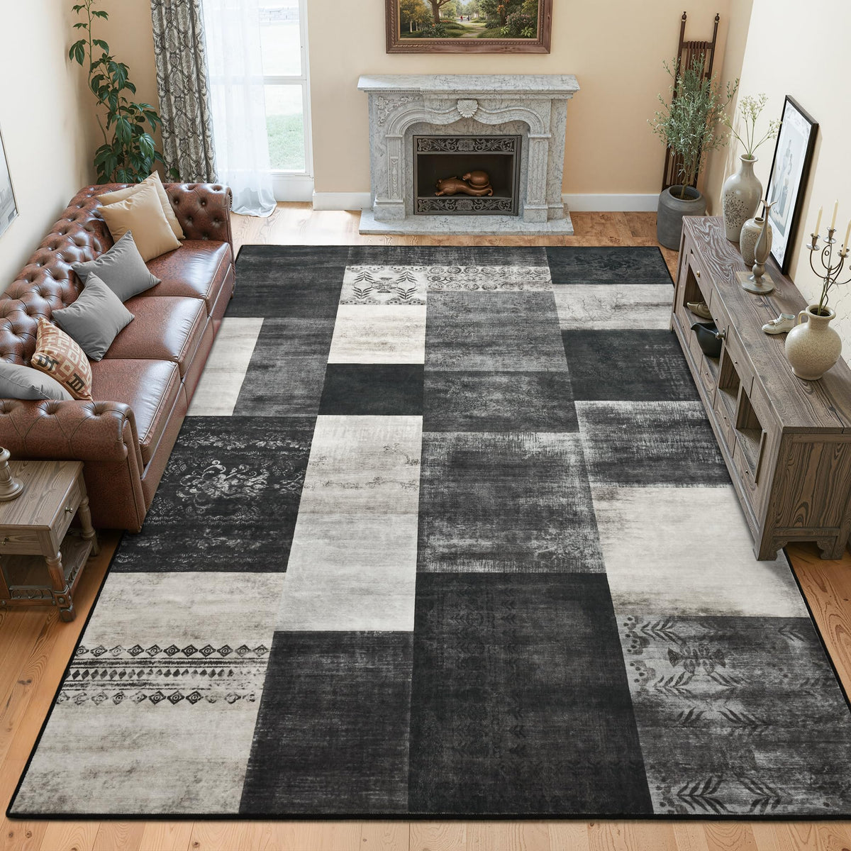 Tepook 4x6 Area Rugs for Living Room, Washable Large Geometric Bedroom Rug
