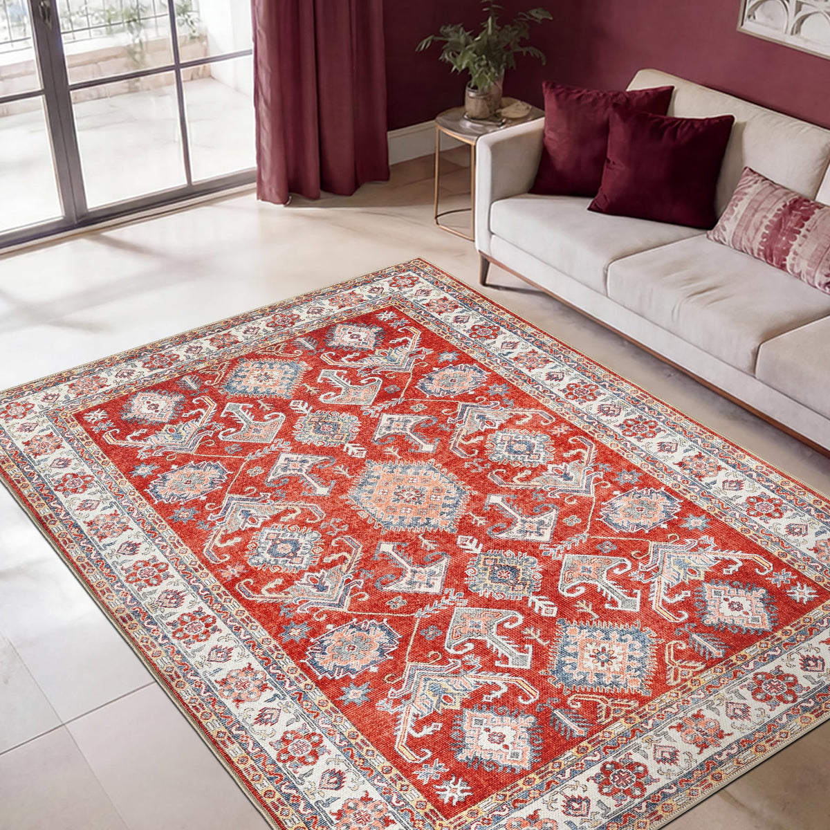 Keen Home Design Vintage Washable Area Rug, Non-Slip Low Pile, 5x7
