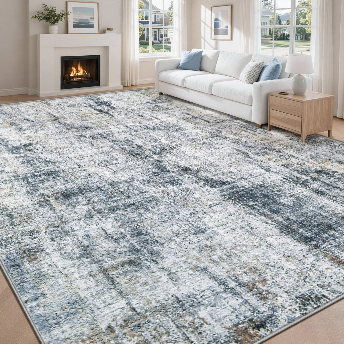 MXSANYOO 6x9 Area Rugs Washable Rug: Abstract Neutral Rugs Modern Non Slip Area Rug Stain Resistant Low Pile Indoor Carpet for Dining Room Bedroom Nursery Office (Beige, 6'x9')