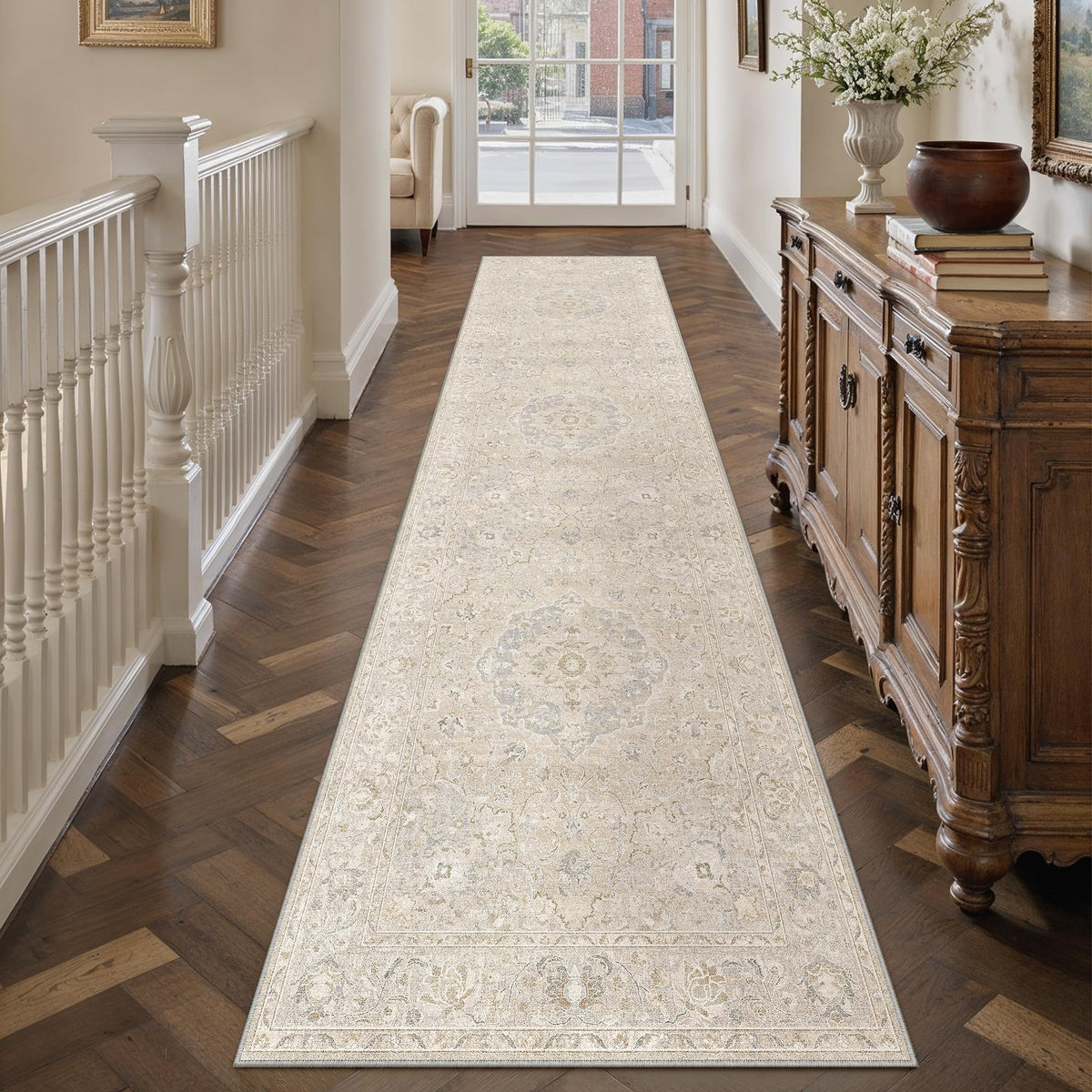 8x10 Beige Area Rug Vintage Carpet