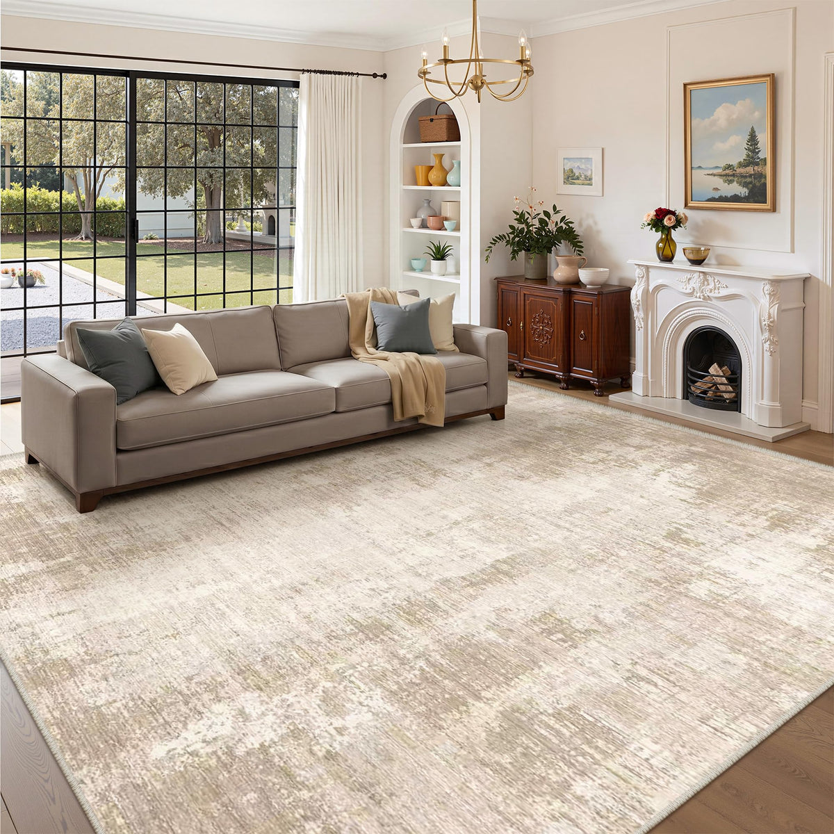 Valenrug Beige 8x10 Area Rugs for Living Room, Large Washable Rug Non Slip