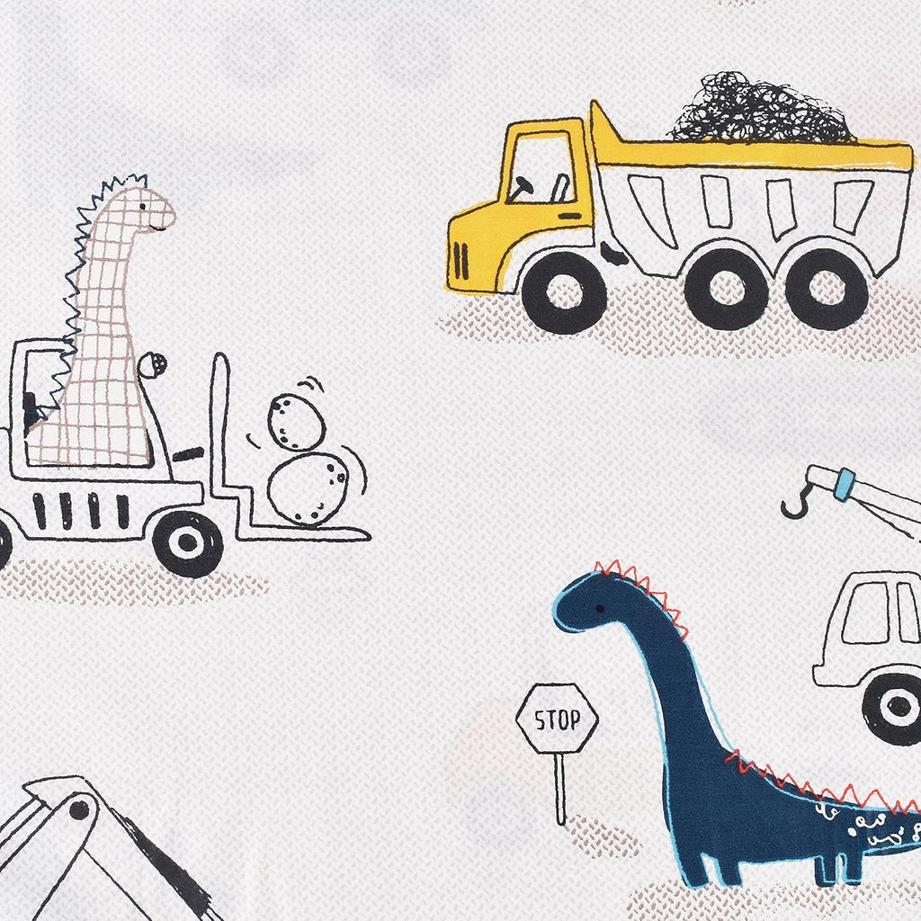 J-pinno Dinosaur Construction Work Digger Cars Vehicle Cute Cozy Fun Full Sheet Set for Kids Girls Children 100% Cotton Flat Sheet + Fitted Sheet + Piillowcase Bedding Set (Dinosaur, Full)