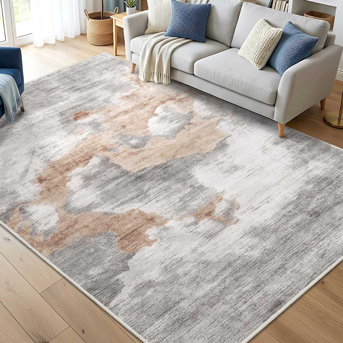 Beige Rug 3x5 Washable Area Rugs for Bedroom Living Room Kitchen Entryway Bedside,Small Modern Marble Abstract Non Slip Carpet