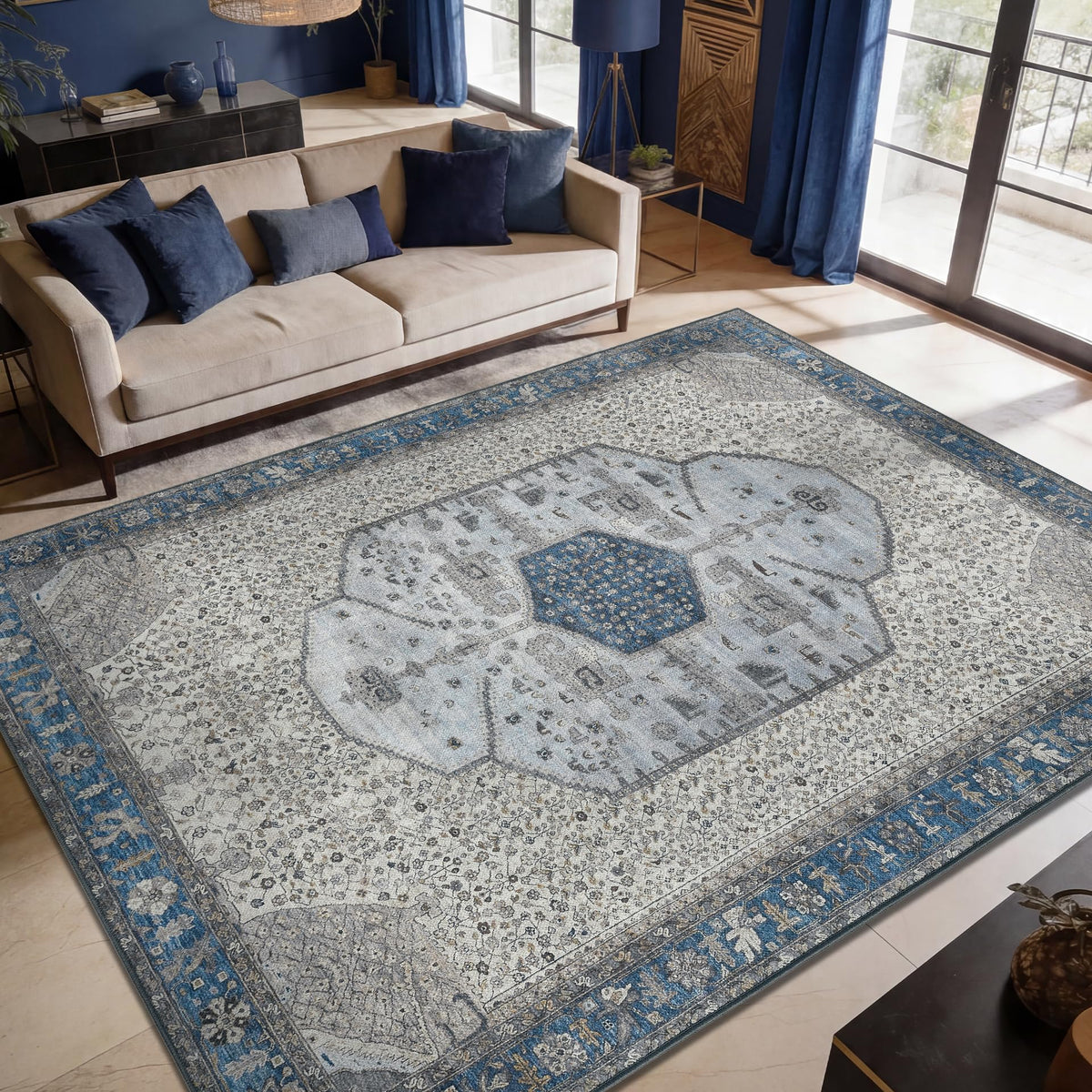 Keen Home Design Vintage Washable Area Rug, Non-Slip Low Pile, 5x7