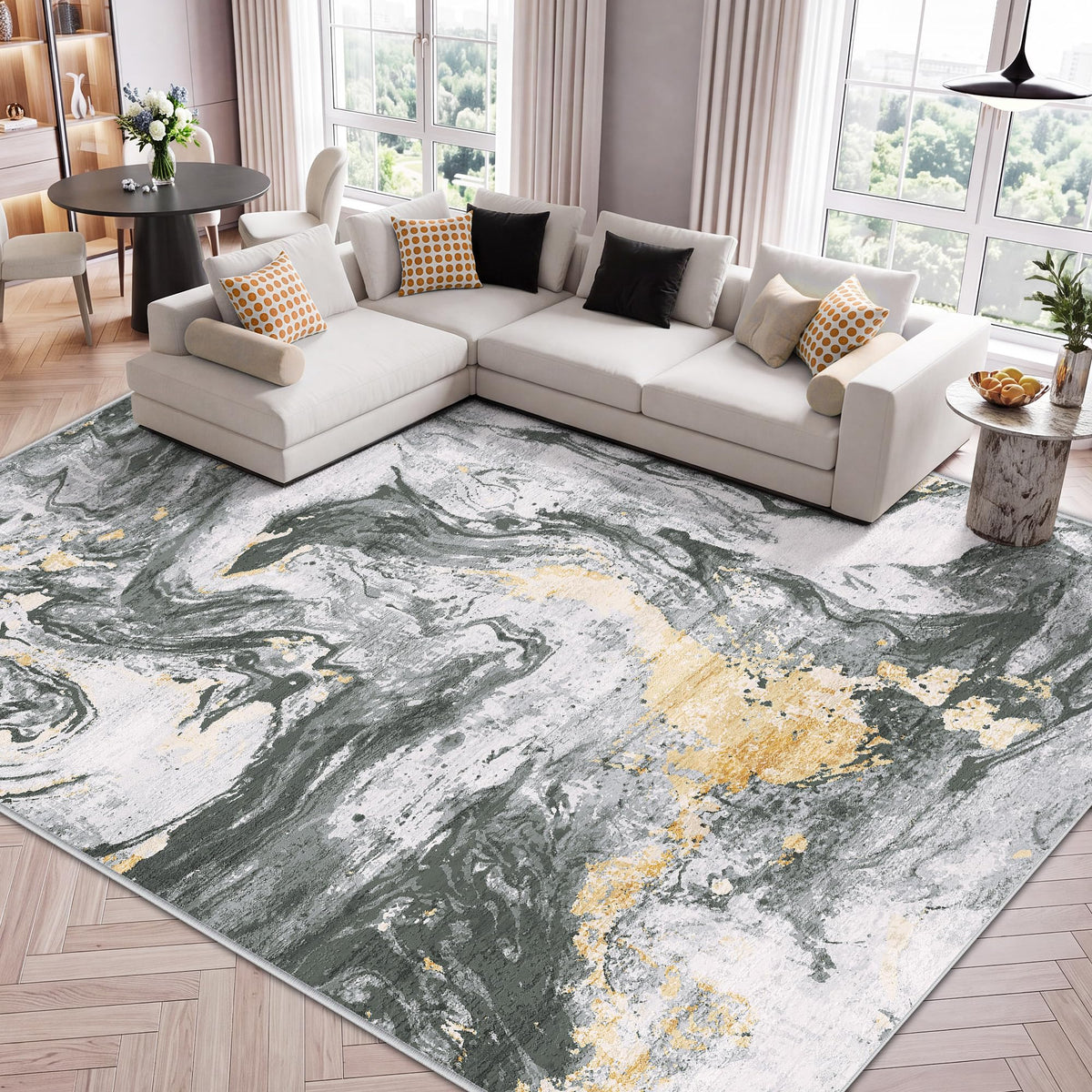 LIVELYGLOW 5x7 Washable Abstract Area Rug, Small Indoor Bedroom Dorm Rug