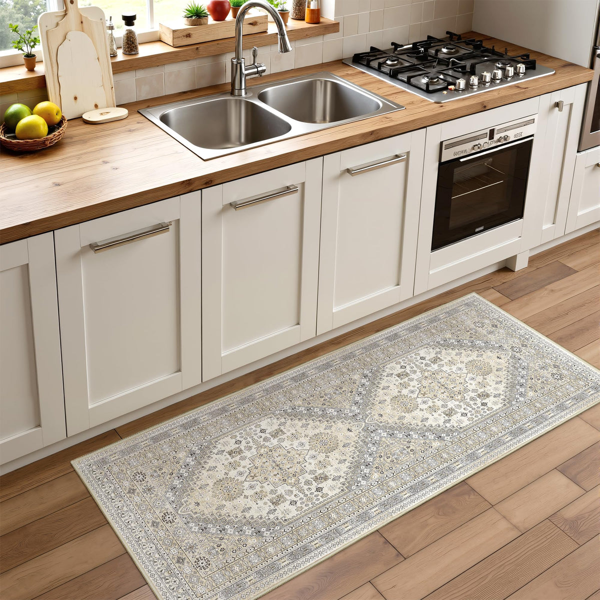 4x6 Area Rugs for Living Room, Non Slip Rugs for Bedroom, Beige