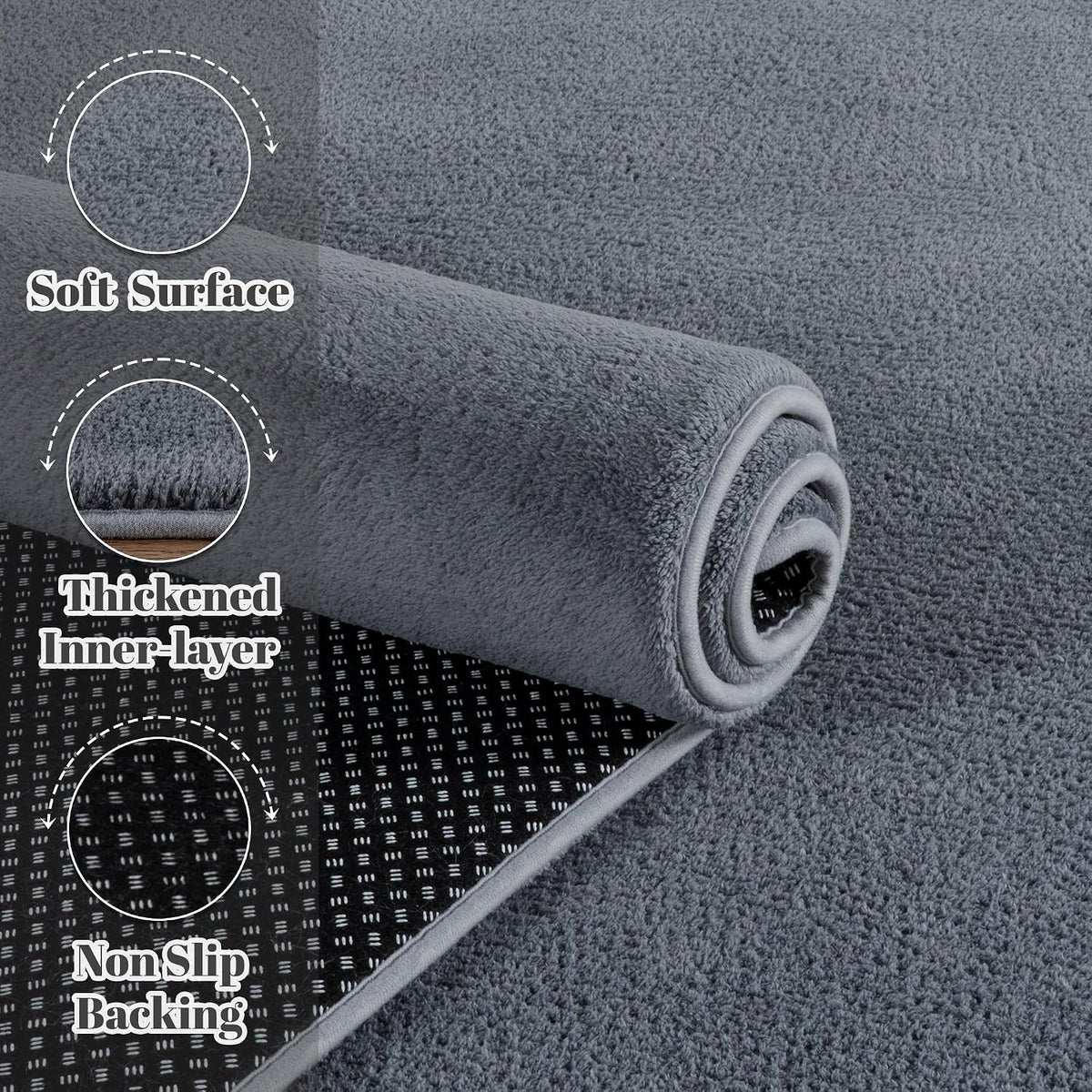4x6 Ft Grey Modern Memory‑Foam Area Rug, Solid Indoor Carpet for Bedroom