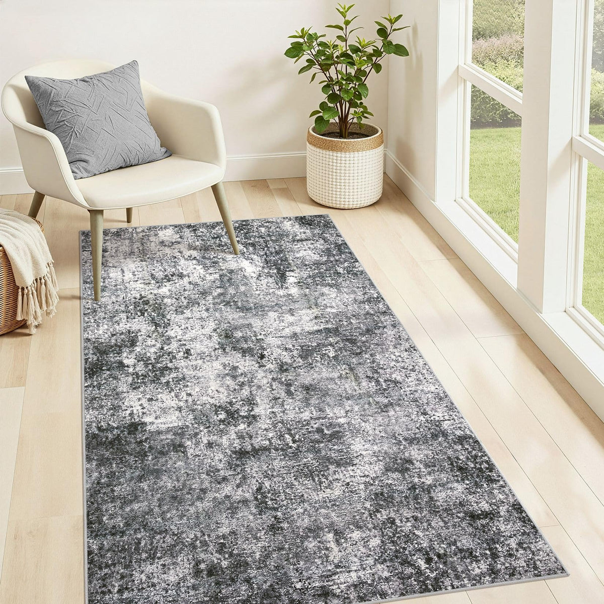 DMOYEST Area Rug Living Room Rugs 5x7 Washable Abstract Beige Blue Carpet