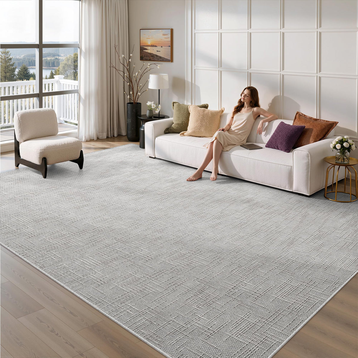 Valenrug Beige 8x10 Area Rugs for Living Room, Large Washable Rug Non Slip