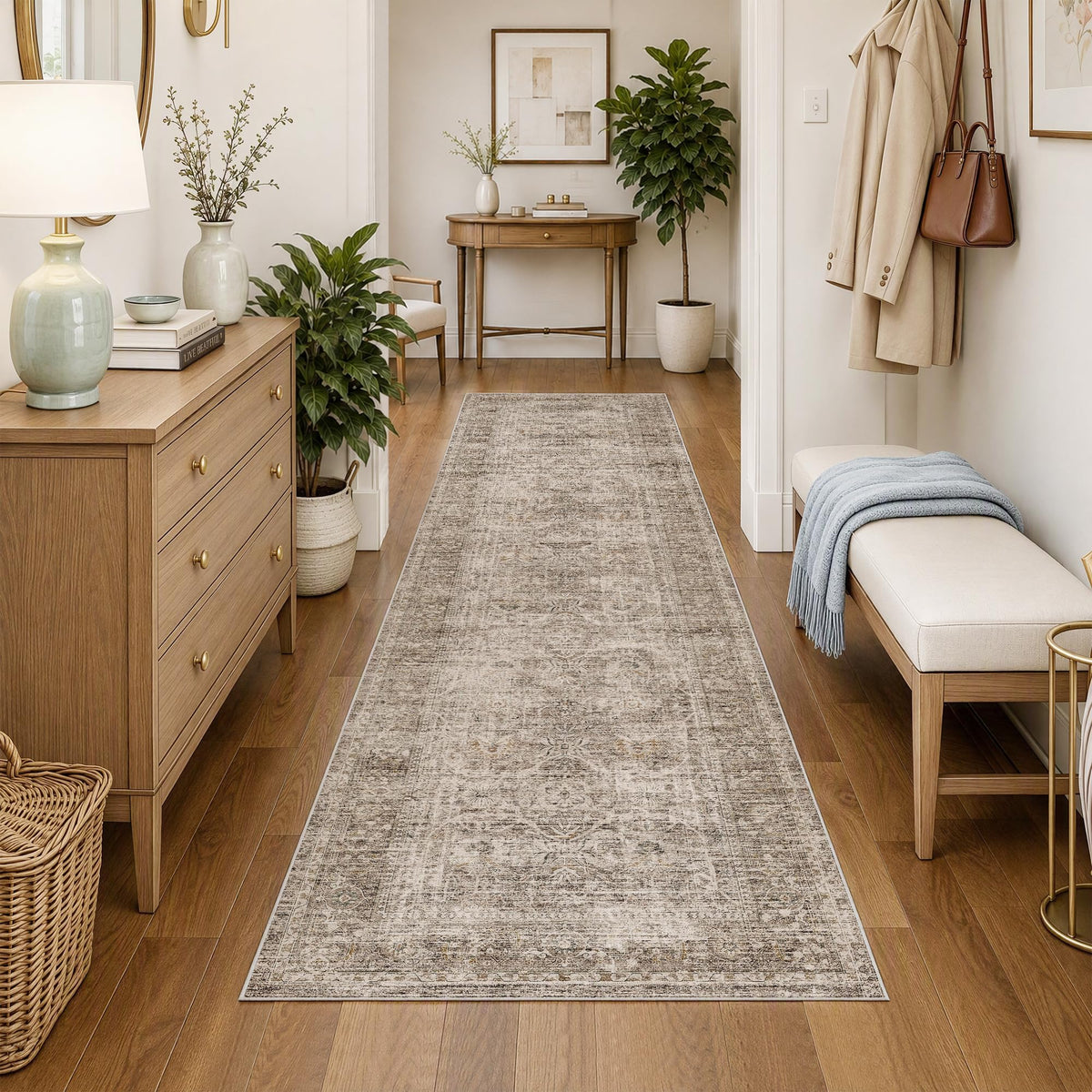 FMFUNCTEX 5x7 Washable Beige Neutral Vintage Retro Area Rug for Living Room