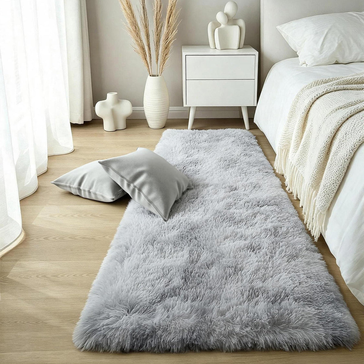 4x6 Light Grey Fluffy Shag Rug for Bedroom, Plush Washable Carpet
