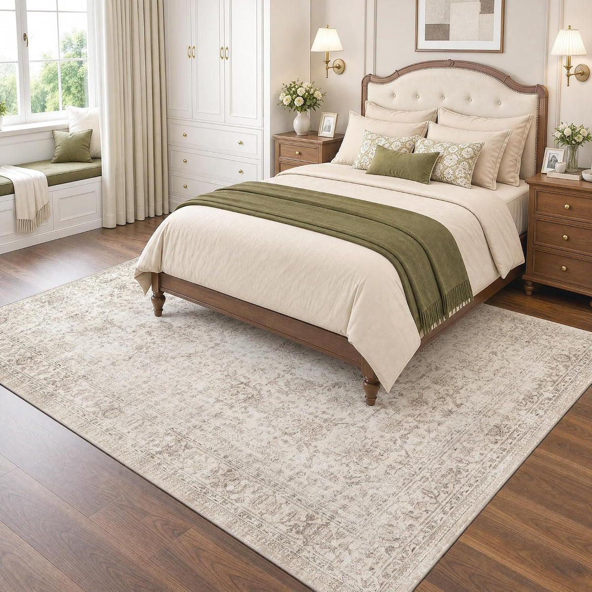 FMFUNCTEX 5x7 Washable Beige Neutral Vintage Retro Area Rug for Living Room