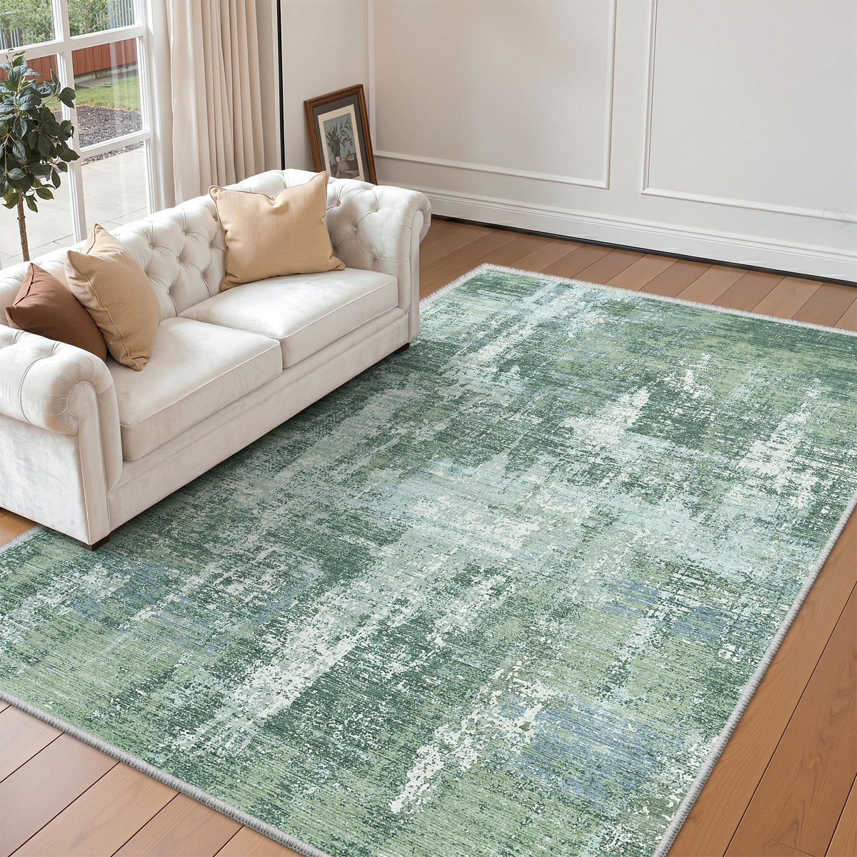 Valenrug Beige 8x10 Area Rugs for Living Room, Large Washable Rug Non Slip