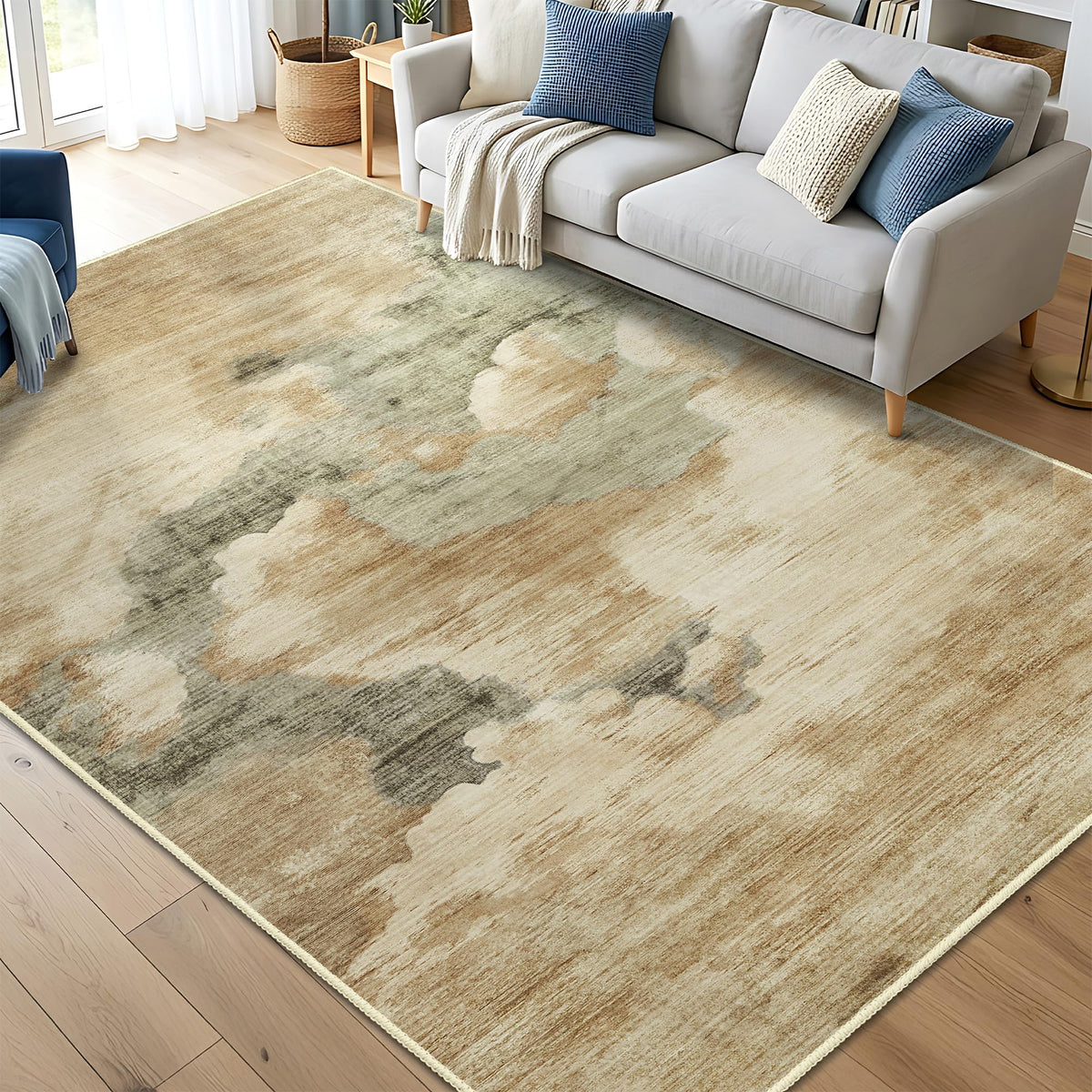 Beige Rug 3x5 Washable Area Rugs for Bedroom Living Room Kitchen Entryway Bedside,Small Modern Marble Abstract Non Slip Carpet