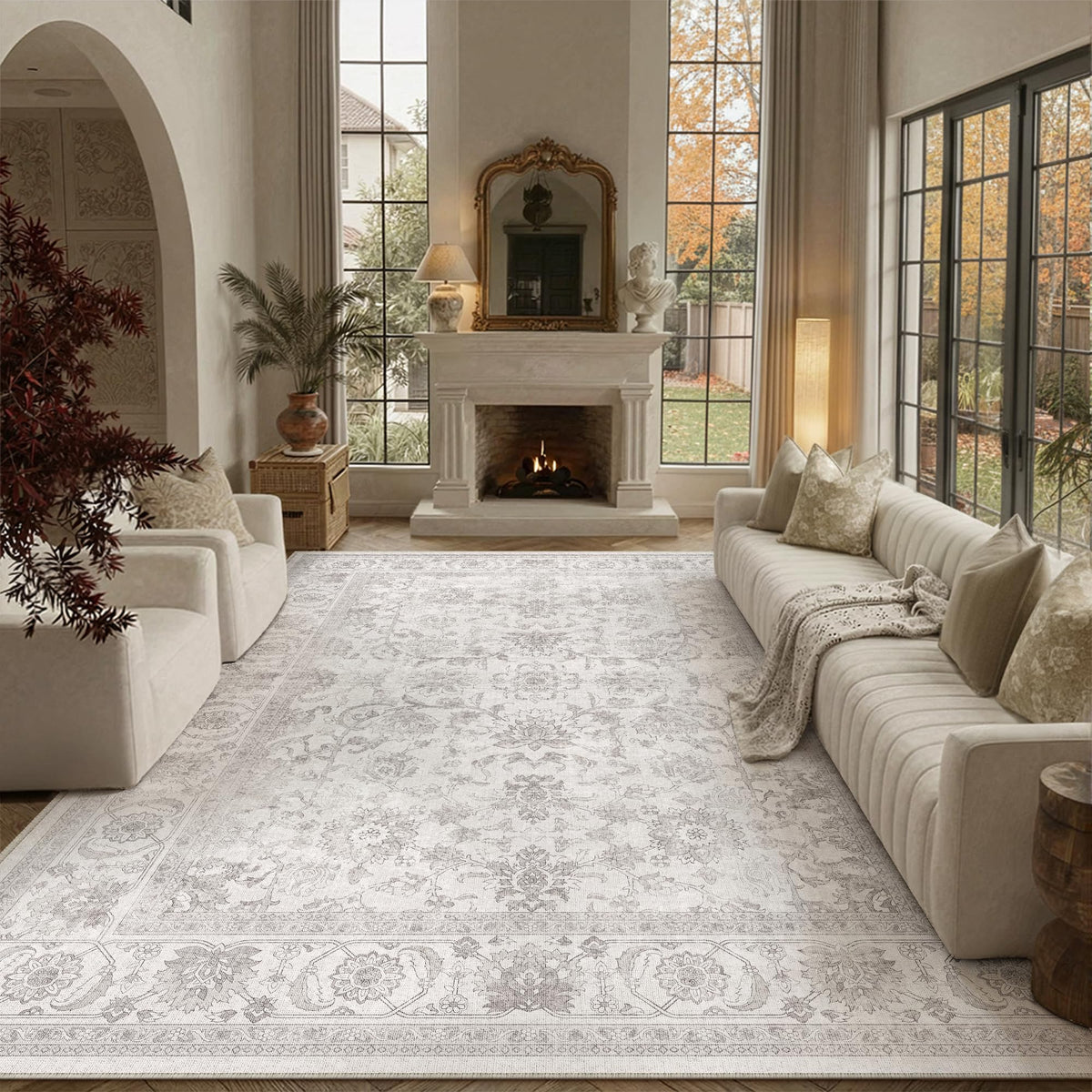 PureCozy 5x7 Beige Area Rug for Living Room Vintage Distressed