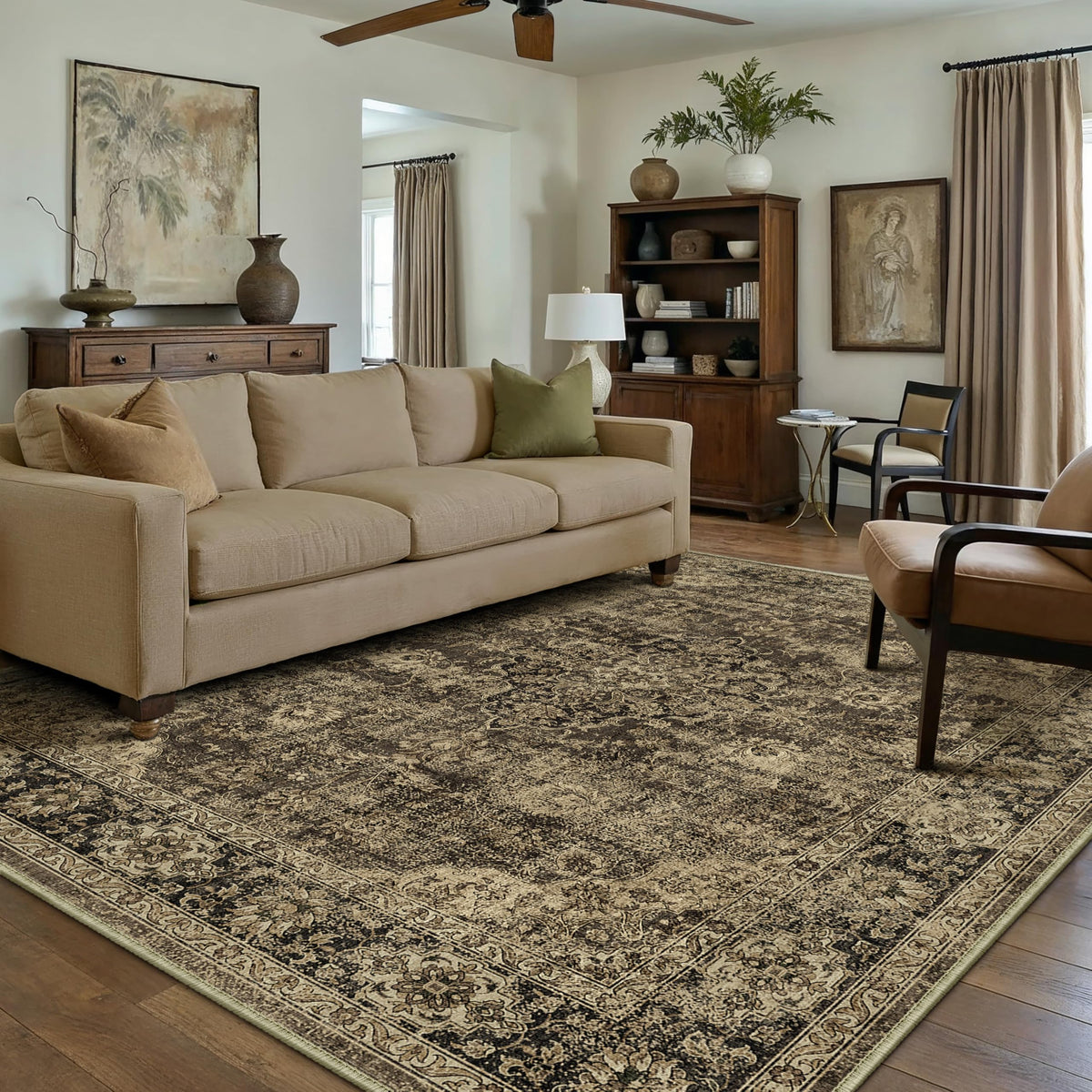 HUGEAR 2x6 Brown Vintage Floral Washable Runner Rug for Hallway