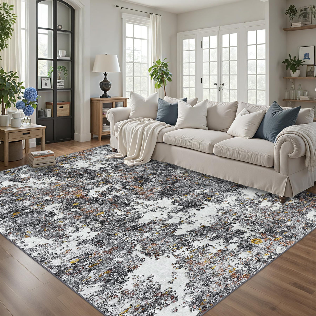 Tosuoka 5x7 Area Rugs for Living Room Abstract Washable Black Rug