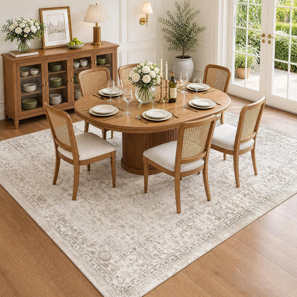 FMFUNCTEX 5x7 Washable Beige Neutral Vintage Retro Area Rug for Living Room