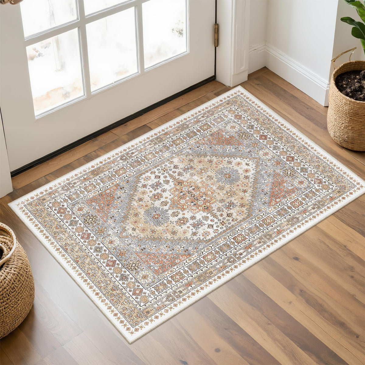 4x6 Area Rugs for Living Room, Non Slip Rugs for Bedroom, Beige
