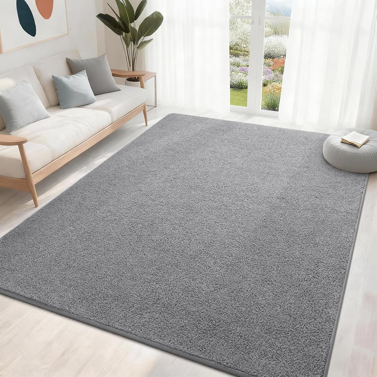 6x9 Feet Grey Area Rugs for Bedroom, Indoor Washable Memory Foam Rug for Living Room, Modern Aesthetic Minimalist Non-Slip Carpets for Kids Boys Girls Adults Dorm Home Decor