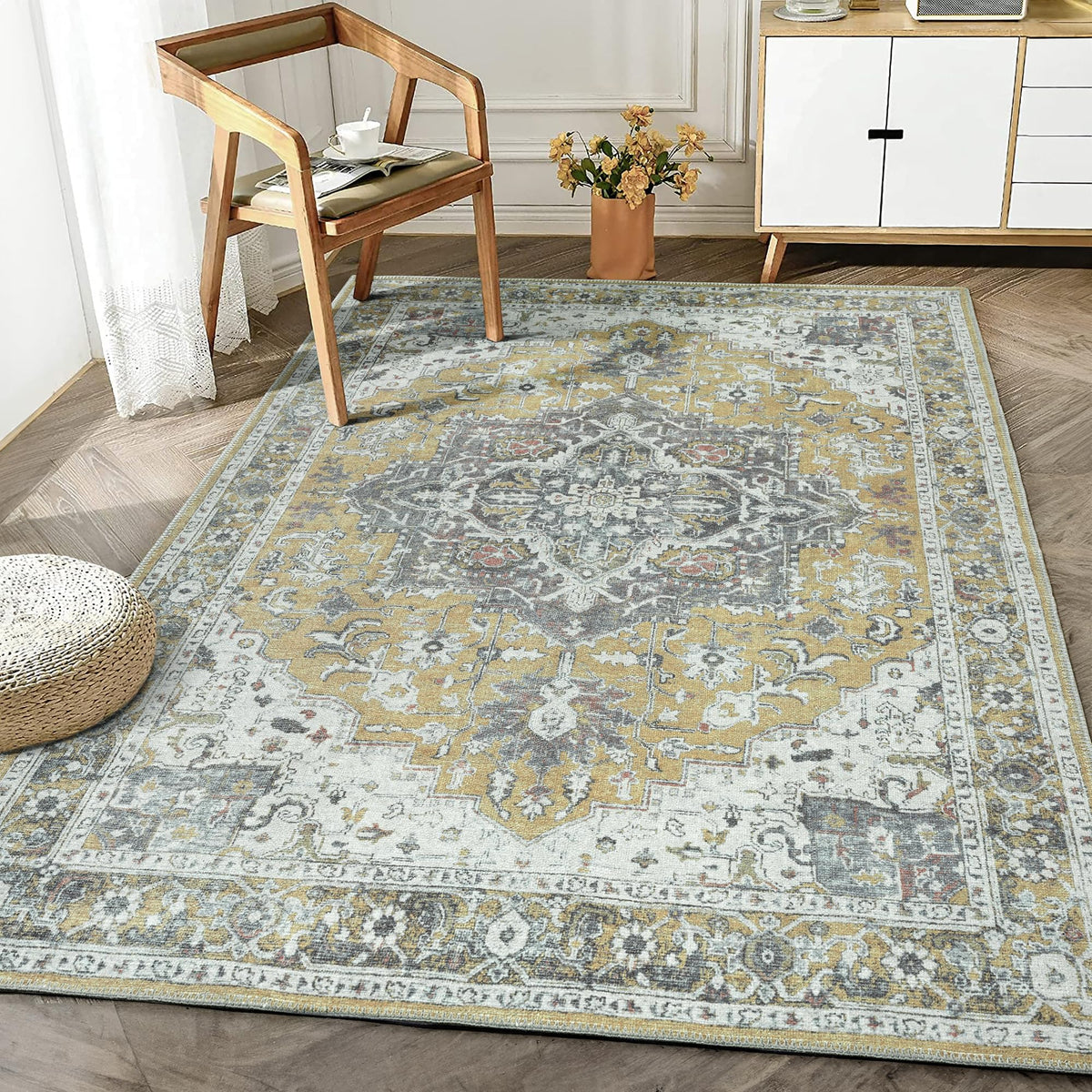 Bloom Rugs Washable Non-Slip 8' x 10' Rug - Gray/Charcoal/Blue Modern Abstract Area Rug for Living Room, Bedroom, Dining Room, and Kitchen - Exact Size: 8' x 10'