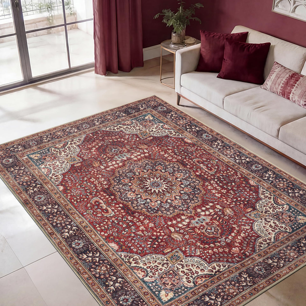 Keen Home Design Vintage Washable Area Rug, Non-Slip Low Pile, 5x7