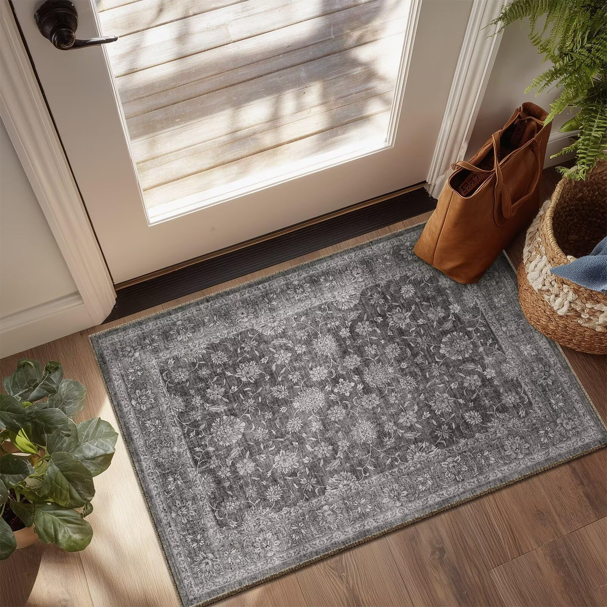 Washable 10x14 Area Rugs for Living Room, Ivory/Sage Gold