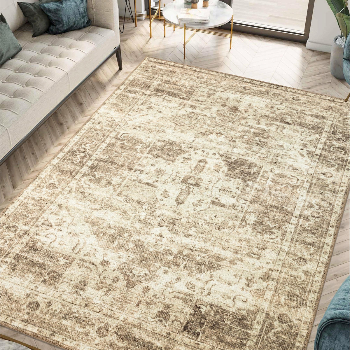 Keen Home Design Vintage Washable Area Rug, Non-Slip Low Pile, 5x7