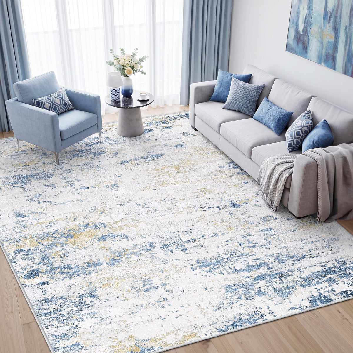 LIVELYGLOW 5x7 Washable Abstract Area Rug, Small Indoor Bedroom Dorm Rug