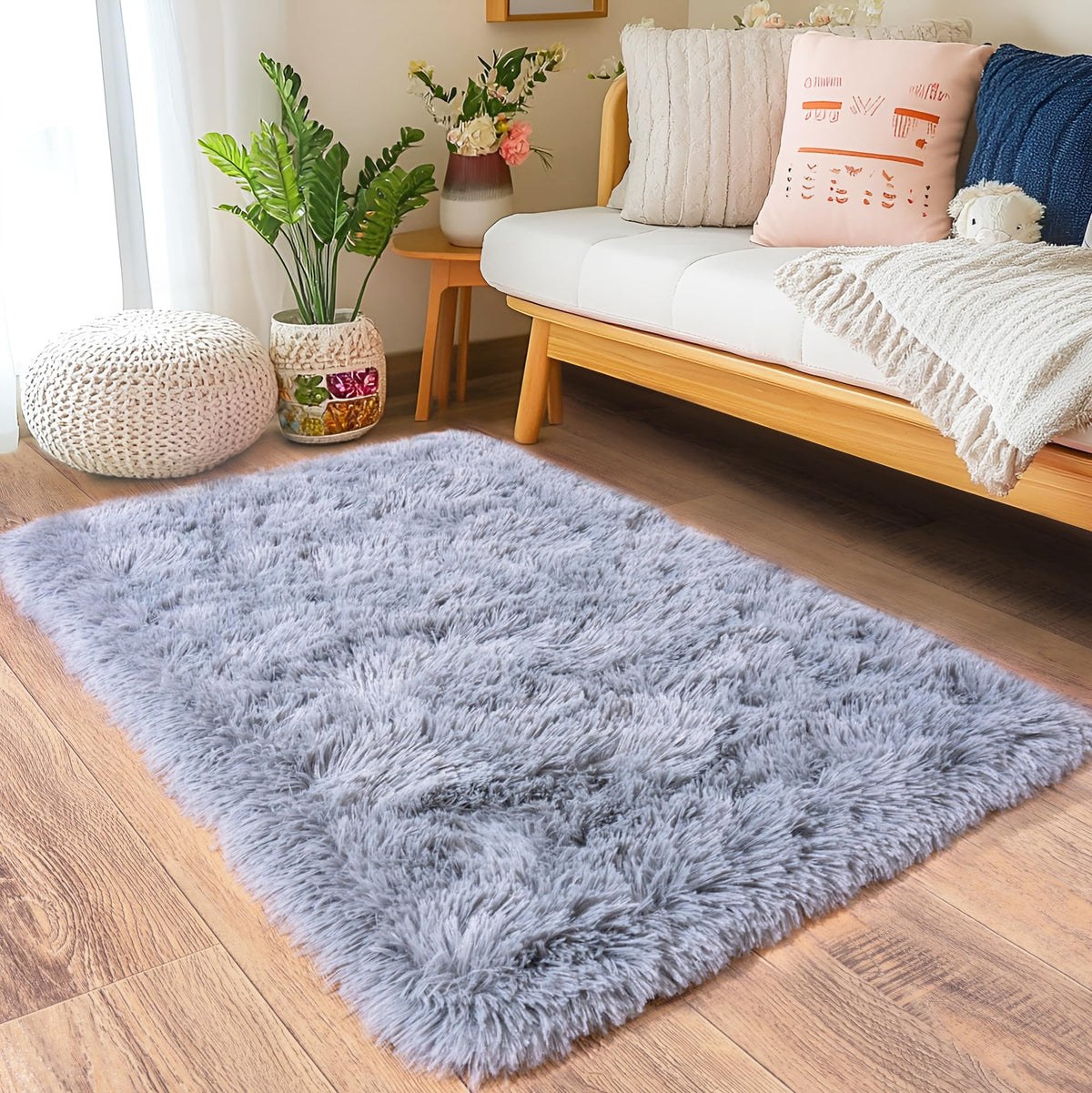 Black Rug for Bedroom, Soft Shaggy Modern Shag 4x6 Area Rugs for Living Room, Upgrade Non-Slip Plush Fluffy Carpet for Kids Boys Girls Room Dorm Home Decor Aesthetic