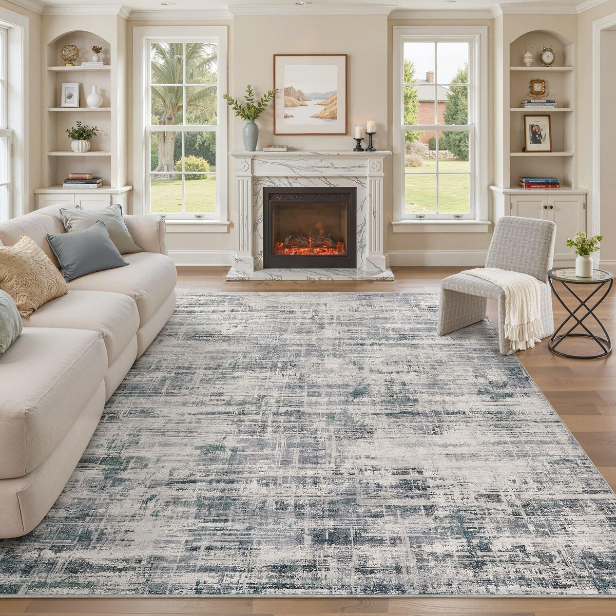 UERMEI 6x9 Area Rug for Living Room Washable Abstract Blue Brown Carpet