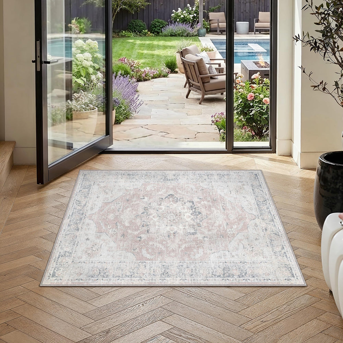 PureCozy 5x7 Beige Area Rug for Living Room Vintage Distressed