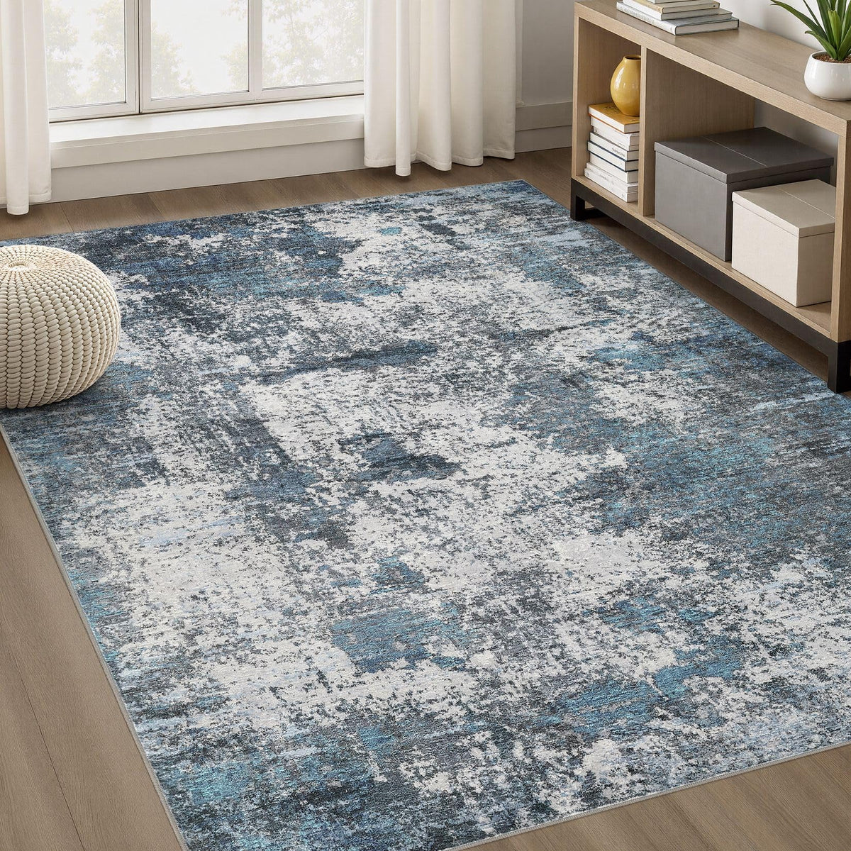 DMOYEST Area Rug Living Room Rugs 5x7 Washable Abstract Beige Blue Carpet
