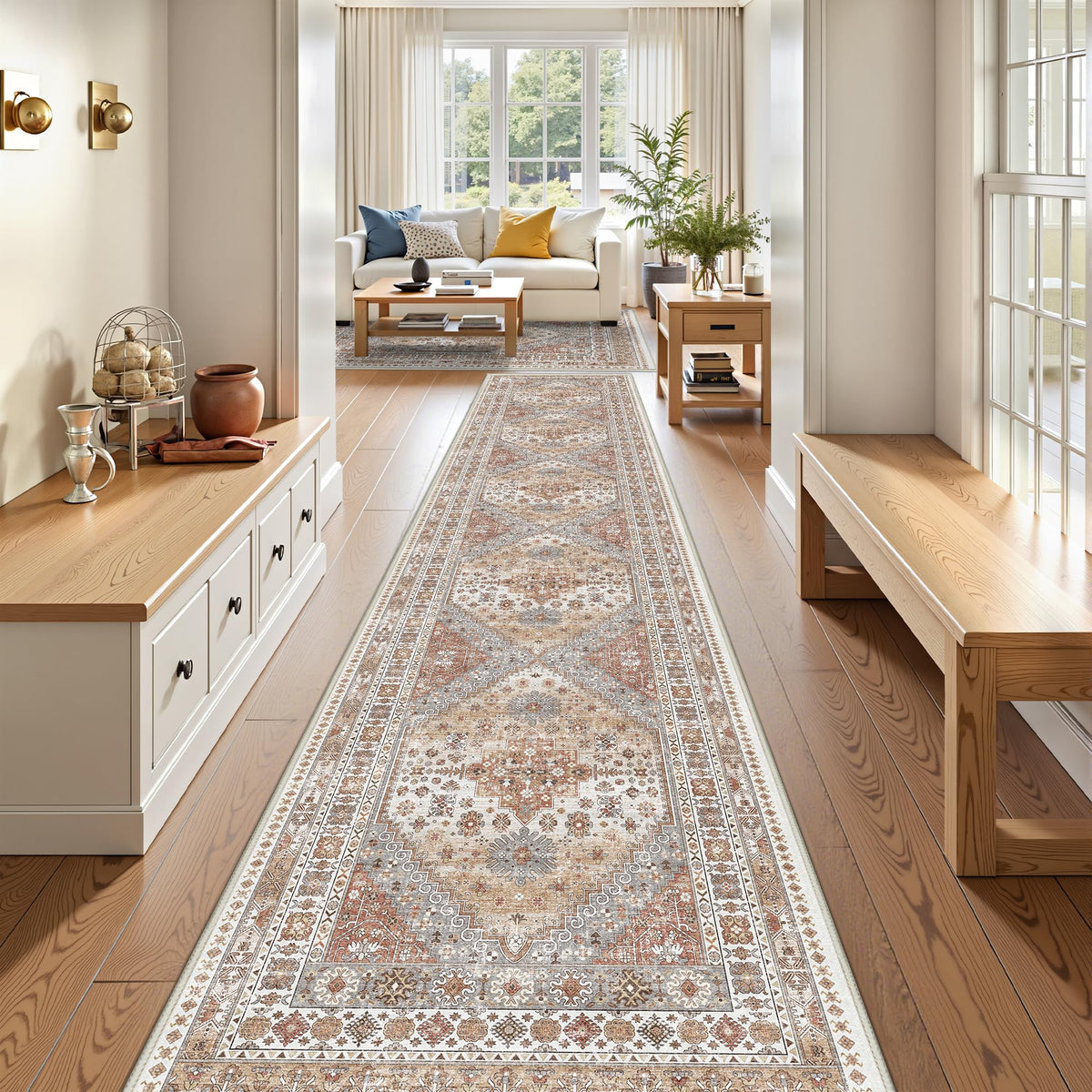 4x6 Area Rugs for Living Room, Non Slip Rugs for Bedroom, Beige