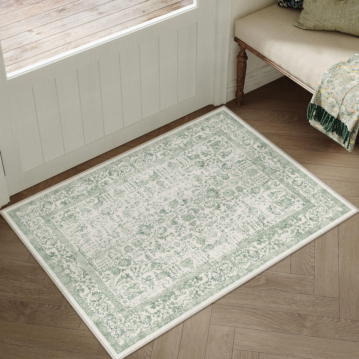PureCozy Beige Area Rug 5x7 Vintage Farmhouse Floral