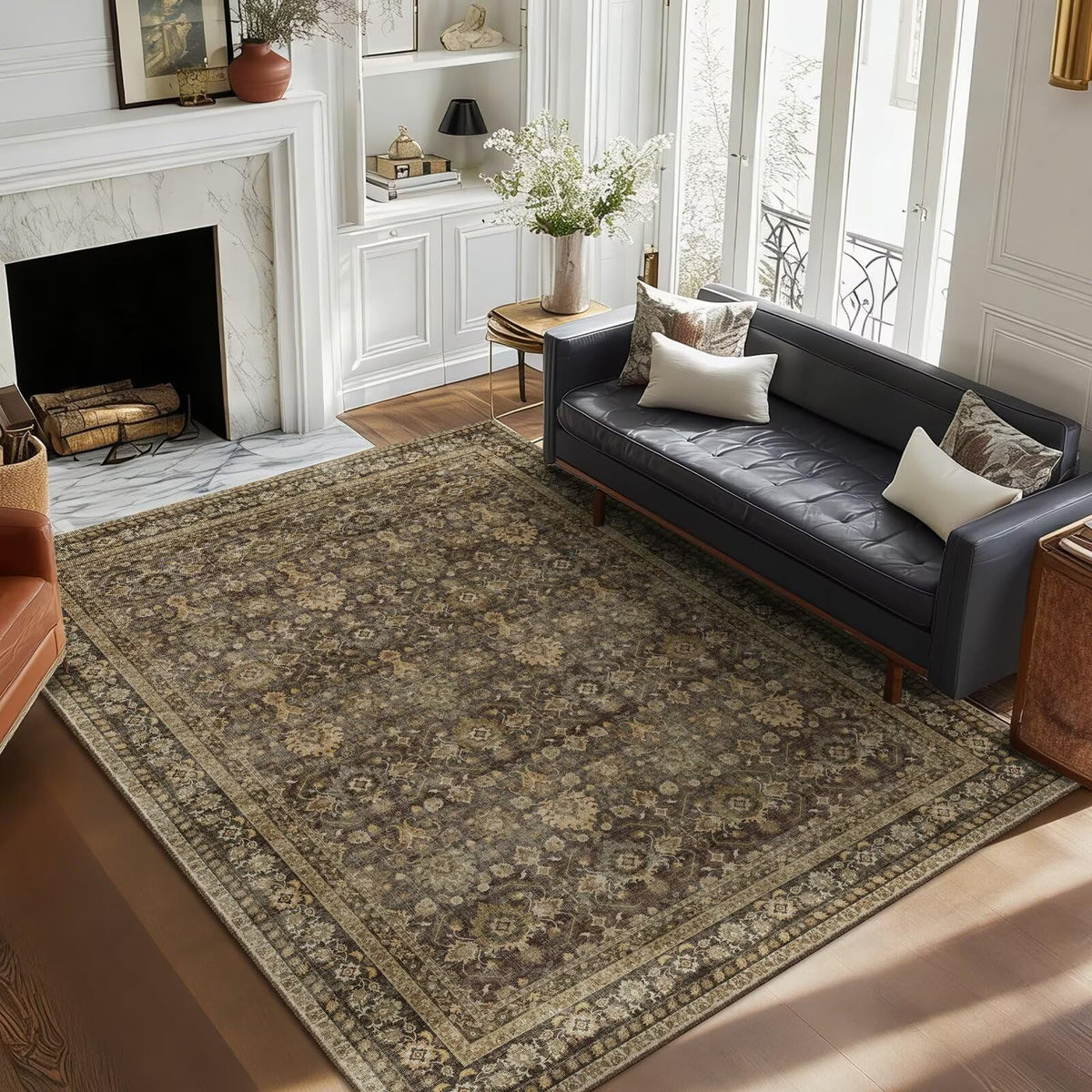 Washable 10x14 Area Rugs for Living Room, Ivory/Sage Gold