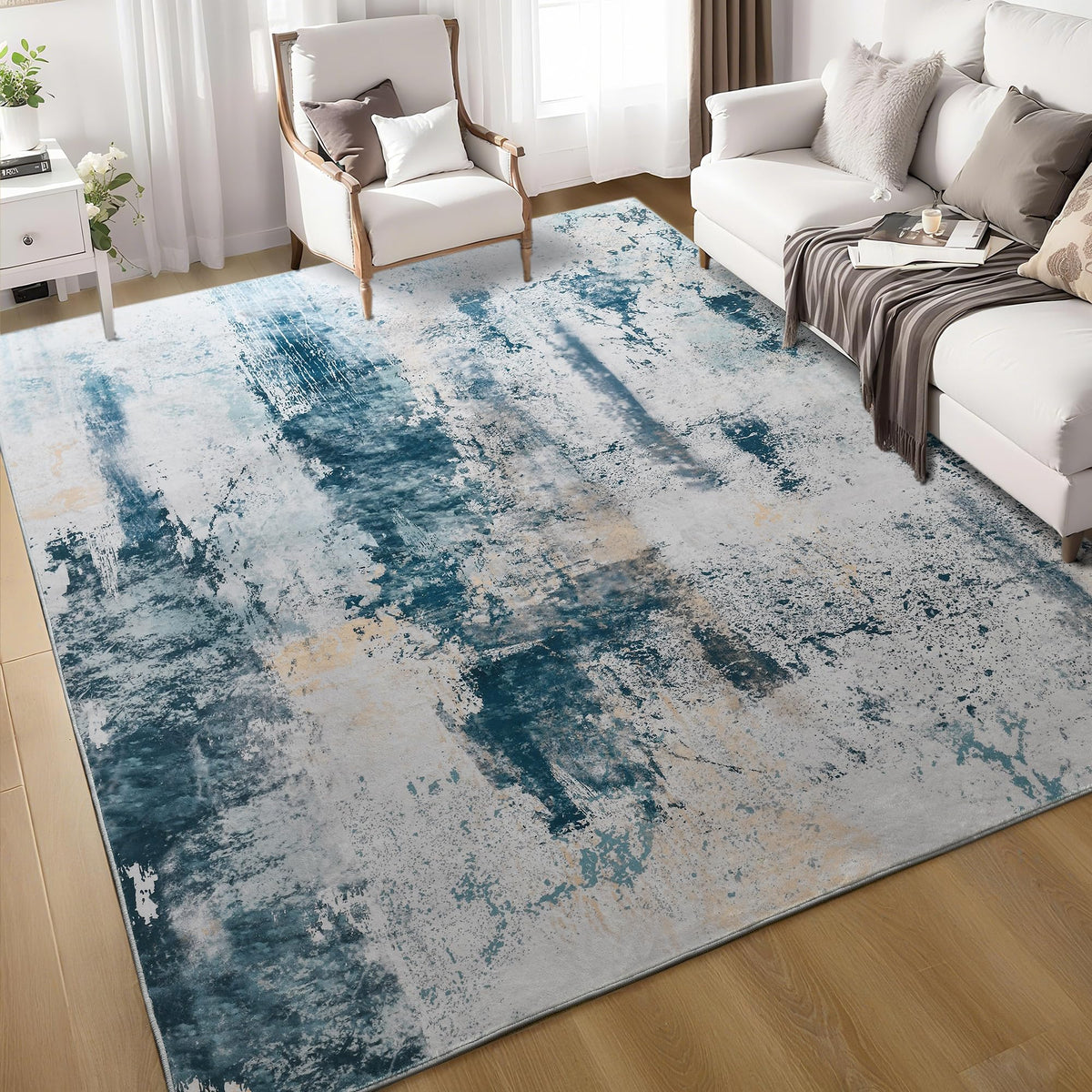 Living Room Rug 5x7 Gray Area Rug Machine Washable Boho Rug Non Slip Abstract Vintage Indoor Large Rugs for Bedroom, Classroom, College Dorm, Farmhouse, Dining Room, Kids Playroom