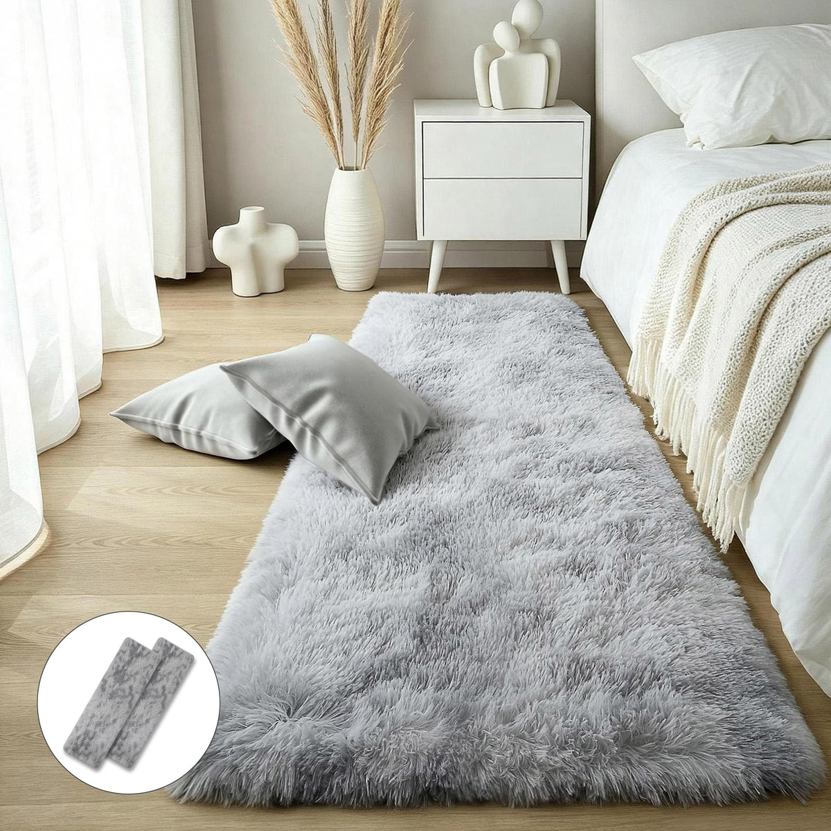 4x6 Light Grey Fluffy Shag Rug for Bedroom, Plush Washable Carpet