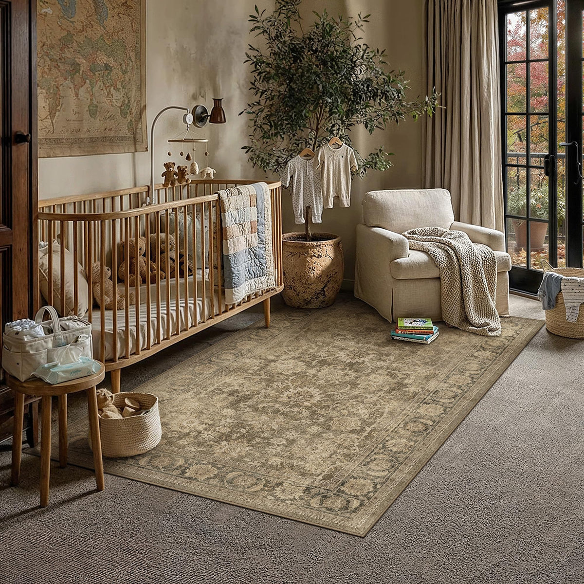 PureCozy 5x7 Beige Area Rug for Living Room Vintage Distressed